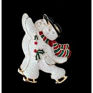 Vintage Skating Snowmen Brooch